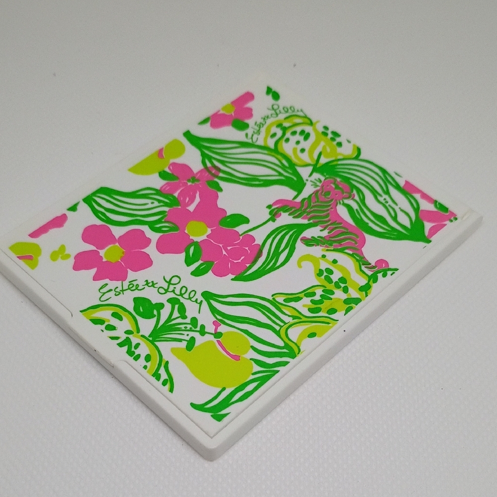 Lilly Pulitzer & Estee Lauder Pink and Green Floral Compact Mirror